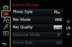 Panasonic GH3 review -- Motion picture menu