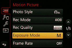 GH3 movie exposure modes menu