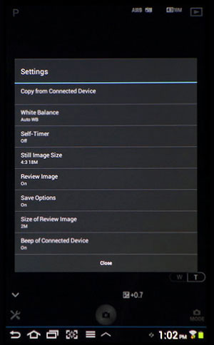 Sony QX10 review --menu screen shot