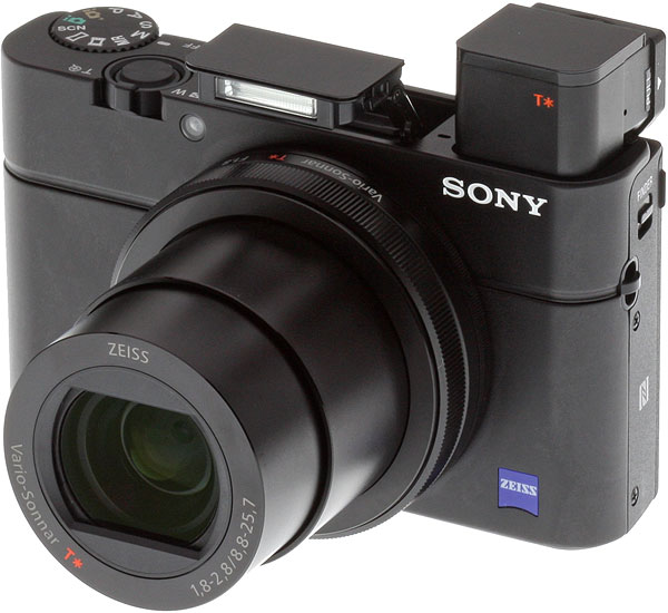 Sony RX100 III Review -- front left with flash and EVF deployed