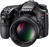 Sony's Alpha SLT-A77 Translucent Mirror camera. Photo provided by Sony. Click for our Sony A77 preview!