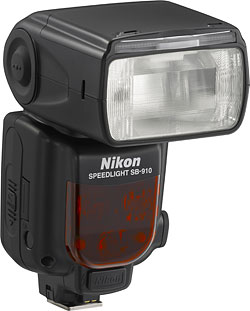 Nikon's SB-910 Speedlight, front quarter view. Photo provided by Nikon Inc. Click for a bigger picture!