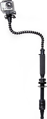 The GreenFish CPR Mount lets digicams be mounted on a fishing rod holder, so that fisherman can film their own action. Photo provided by GreenFish. Click for a bigger picture!