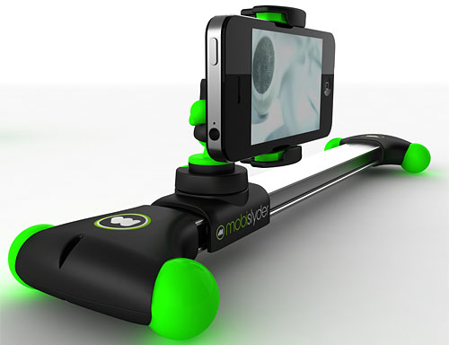 The mobislyder is compatible with both compact cameras and smartphones. Rendering provided by Glidetrack (Scotland) Limited. Click for a bigger picture!