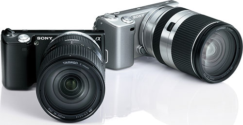 A pair of Tamron's 18-200mm Di III VC lenses shown mounted on Sony NEX-series camera bodies. Photo provided by Tamron Co. Ltd. Click for a bigger picture!
