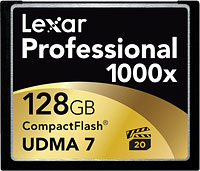 Lexar 128GB PRO CompactFlash 1000x card. Image courtesy of Lexar.