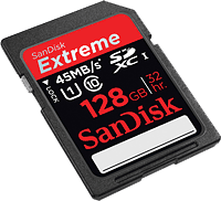 SanDisk 128GB UHS-I SDHC card. Image courtesy of SanDisk Corp.