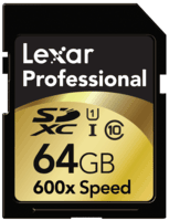 Lexar 64GB 600x UHS-I SDHC card. Image courtesy of Lexar Media, Inc.