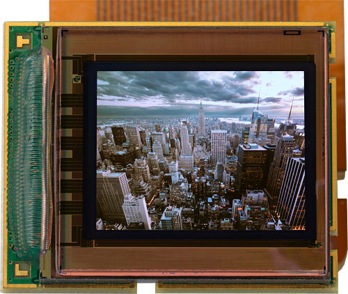 MicroOLED's new microdisplay has a resolution of around 1.3 megapixels in color, or five megapixels in black and white. Photo provided by MicroOLED SAS. Click for a bigger picture!