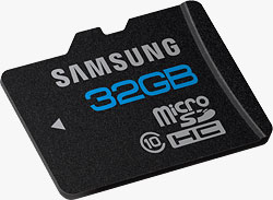 Samsung's High Speed Series MicroSD card, in its highest-available capacity. Photo provided by Samsung Electronics America, Inc. Click for a bigger picture!