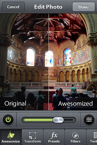 Capturing a photo with Camera Awesome. Screenshot provided by SmugMug Inc. Click for a bigger picture!