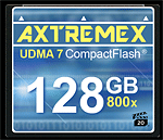 Axtremex's 128GB 800x UDMA7 CompactFlash card. Click here to visit the Axtremex website!