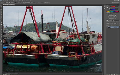 The Adobe Photoshop CS6 beta defaults to a dark color scheme, reminiscent of that in Lightroom. Screenshot copyright Â© 2012, Imaging Resource. All rights reserved. Click for a bigger picture!