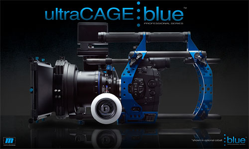 Redrock Micro ultraCage | blue Extended configuration with Canon EOS C300 digital cinema camera (sample configuration). Photo and caption provided by Redrock Micro. Click for a bigger picture!