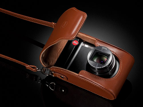 Shown here with its optional leather case, the Leica V-Lux 40 is closely related to the Lumix DC-ZS20, a Panasonic model announced last March. Photo provided by Leica Camera AG. Click for a bigger picture!