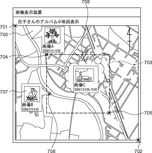 Another image from the patent, showing how a bounding box (the dashed square) could be used to provide an approximate capture location, without giving too much detail. Image provided by Japan Patent Office. Click for a bigger picture!