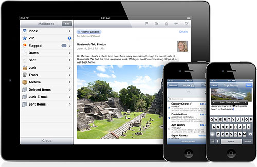 The Mail app in iOS6 has been reworked to make sharing photos and videos easier. Image provided by Apple Inc. Click for a bigger picture!