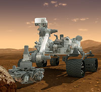 A closeup rendering of Curiosity at work. Rendering provided by NASA/JPL-Caltech.
