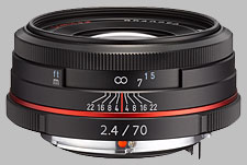 image of the Pentax 70mm f/2.4 Limited HD DA lens